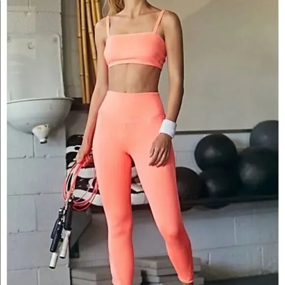 Free People FP Movement Very Prarie High Rise Leggings Papaya Punch New Small - Picture 3 of 15